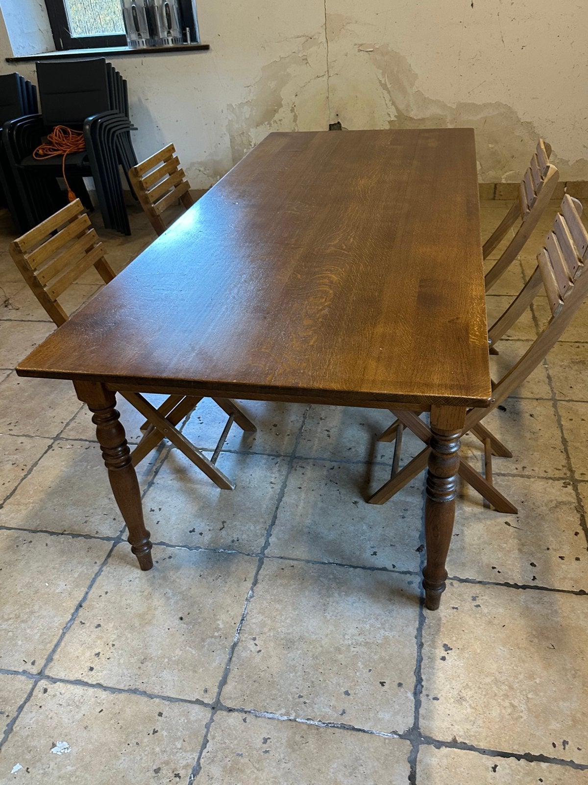 Table en chêne 2,20 m x O,95 m, 200 cm ou plus, Enlèvement, Utilisé, 50 à 100 cm
