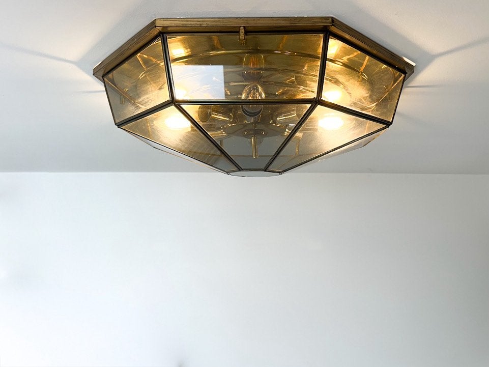Zeldzame en originele XL plafonnière van Deknudt, Maison & Meubles, Lampes | Plafonniers, Comme neuf, Verre, Moderne, LED, Enlèvement
