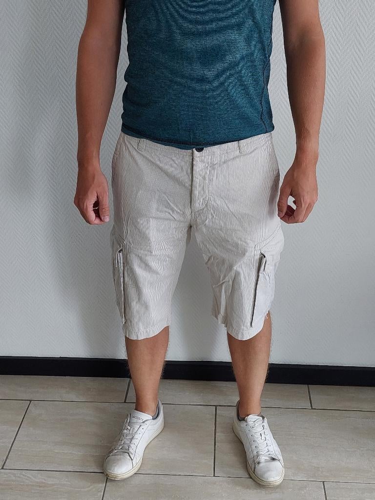 Doorzichtige korte broek van H&M, Kleding | Heren, Broeken en Pantalons, Ophalen, Maat 48/50 (M), Beige, Zo goed als nieuw