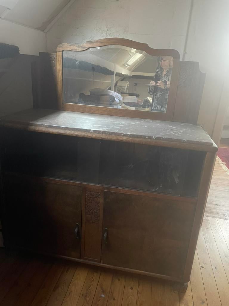 Uniek Art Deco Dressoir met Marmeren Blad, Ophalen
