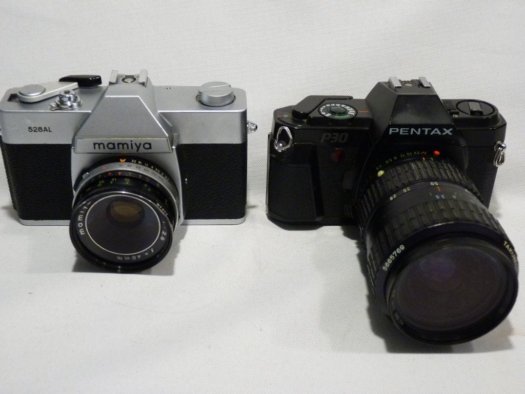 Mamiya 528AL, Mamiya 2.8/48, Pentax P 30, Takumar-A 28-80 mm, Enlèvement ou Envoi, Utilisé, Reflex miroir, Pentax