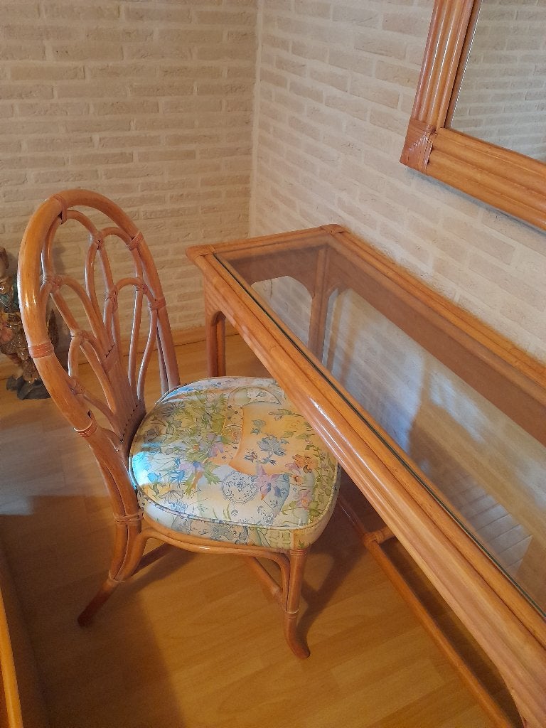 Make up tafel rotan, Ophalen, Glas en rotan, 50 tot 100 cm, Minder dan 100 cm