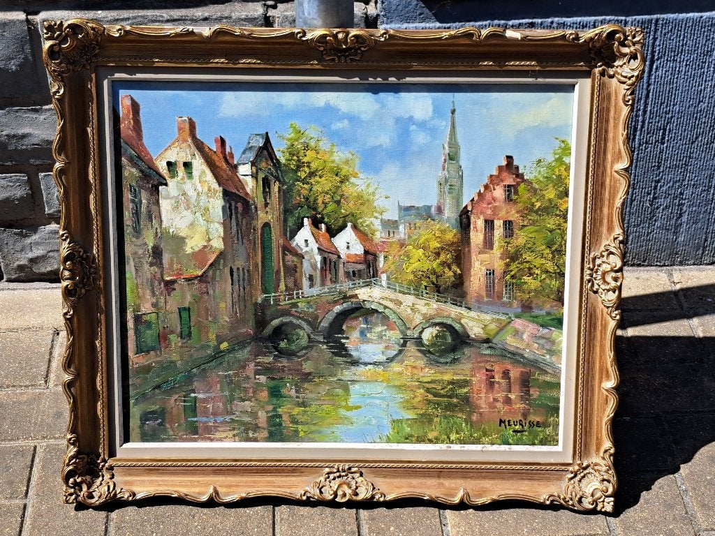 Huile sur toile bruges signe Willy meurisse, Antiquités & Art, Art | Peinture | Classique, Enlèvement ou Envoi, Toile