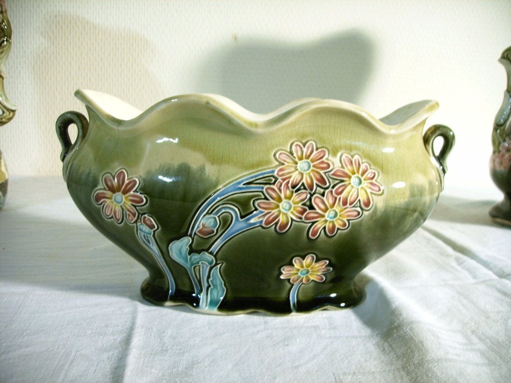 Antieke Art nouveau barbotine jardinière van A.G. de Bruyn., Ophalen of Verzenden