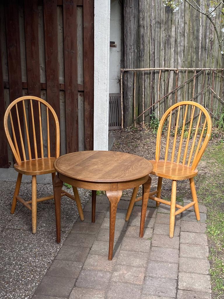 Houten Windsor stoelen + rond tafeltje | Landelijke set, Huis en Inrichting, Complete eetkamers, Zo goed als nieuw, Minder dan 4 stoelen