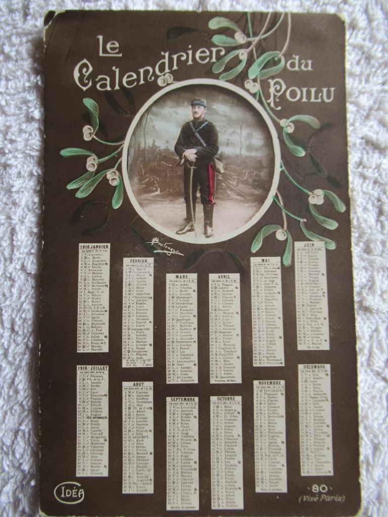 WW 1 - Carte postale - Calendrier 1916, Collections, Enlèvement ou Envoi, Armée de terre, Autres types
