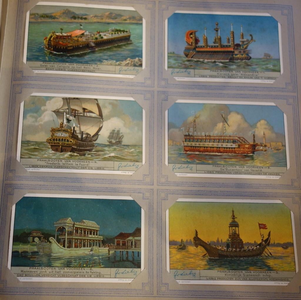 Set Liebig Prenten Praalbooten van voorheen (1936)., Verzamelen, Ophalen of Verzenden, Zo goed als nieuw, Voor 1940, Prent