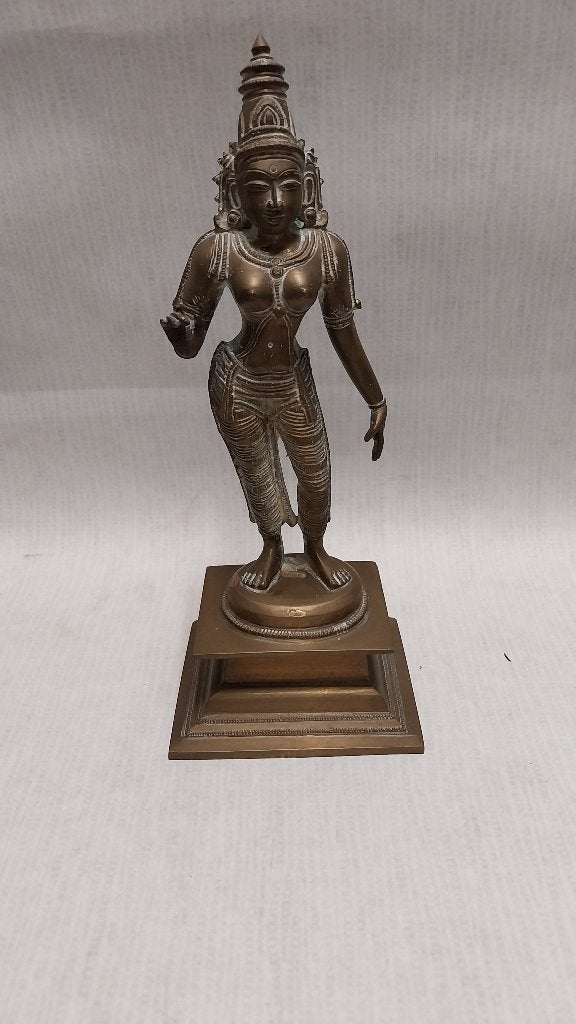 Koperen beeldje Hindoegodin Parvati Zuid India, Antiek en Kunst, Ophalen of Verzenden, Koper