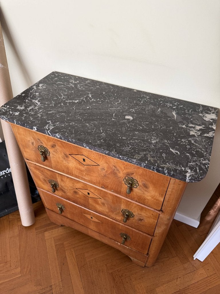 Biedermeier dressoir in fruithout en zwart marmer, Ophalen, Overige materialen, Gebruikt, 50 tot 100 cm