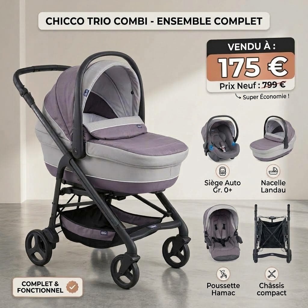 Poussette 3 en 1 Chicco (Landeau+Maxi Cosi+poussette), Autres marques, Enlèvement ou Envoi, Poussette combi, Avec siège auto