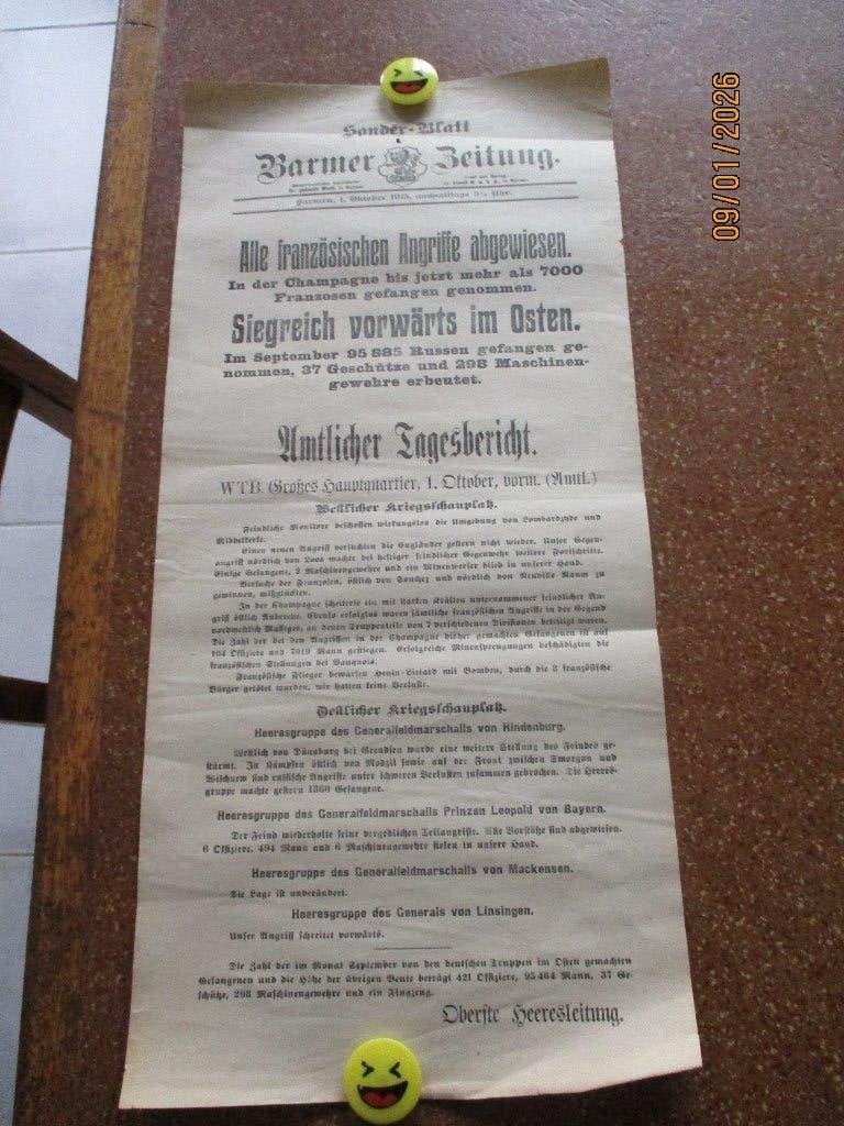 1915; Duitse muurkrant overwinningen op Russen en Fransen, Verzamelen, Ophalen of Verzenden