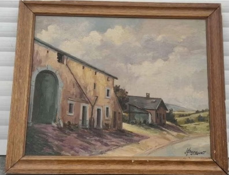 huile sur toile esneux signe hubert borguet, Antiquités & Art, Enlèvement ou Envoi, Toile