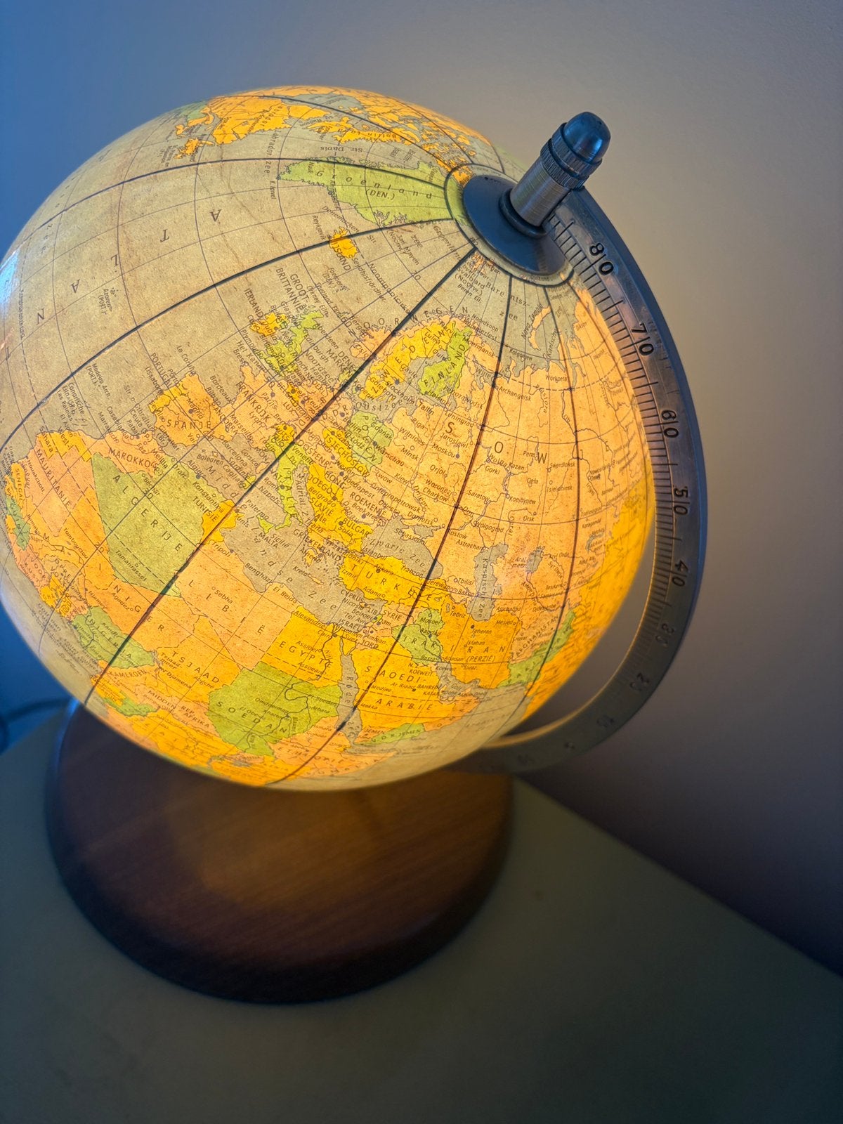 Vintage | Wereldbol lamp, Glas, 21 cm, Ophalen of Verzenden, Antieke wereldbol