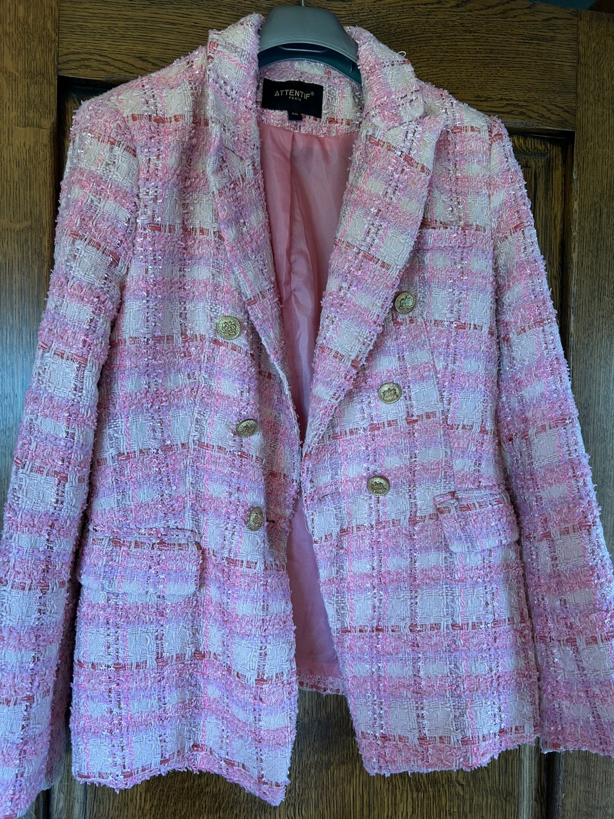 Roze blazer van Attentif Paris, Kleding | Dames, Jasjes, Kostuums en Pakken, Zo goed als nieuw, Maat 38/40 (M), Roze, Ophalen of Verzenden