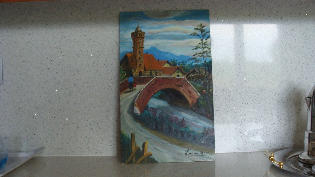 ancienne peinture à huile sur bois, signé, Antiquités & Art, Autres sujets, Signé, Peinture à l'huile, Panneau
