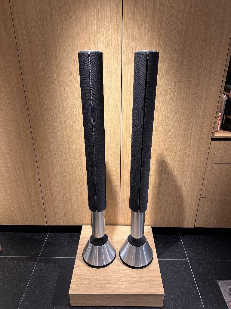Bang & Olufsen Beolab 28 Silver met stoffen covers - B&O, Entrée AUX, Info@bang-olufsen.dk, Comme neuf, Enlèvement