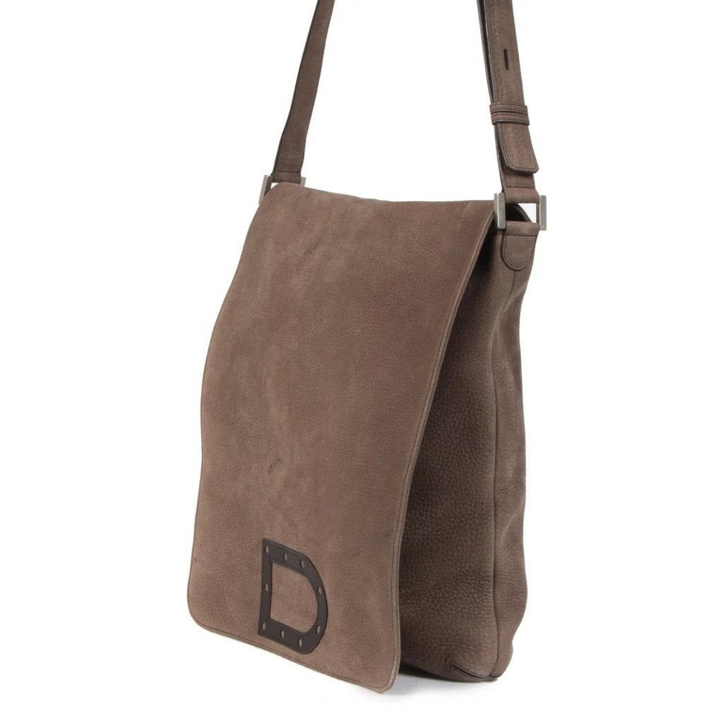 Delvaux Louise Baudrier en nubuck taupe, Enlèvement, Utilisé, Brun, Sac à main