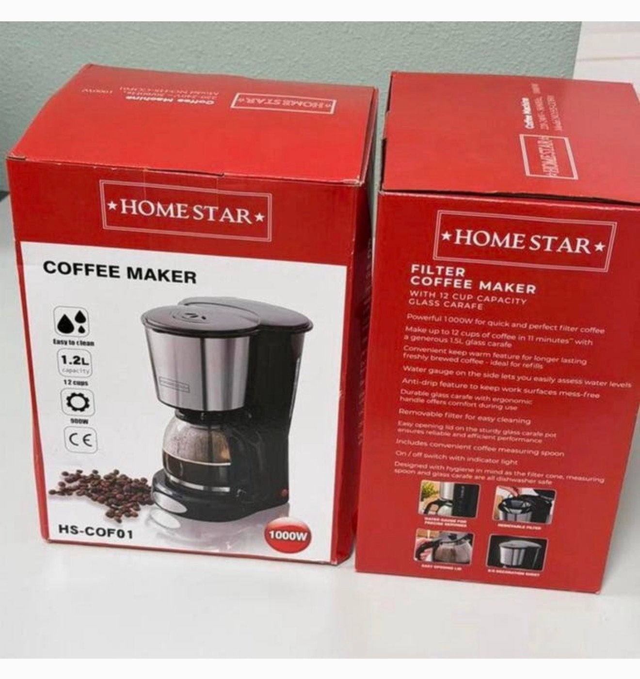 Cafetière à filtre Homestar HS-COF01 1,2L 1000W Nouveau, Réservoir d'eau amovible, Enlèvement ou Envoi, Cafetière, 10 tasses ou plus