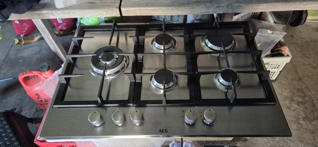 Gaskookplaat met 5 kookzones, Ophalen, Zo goed als nieuw, Inbouw, Gas