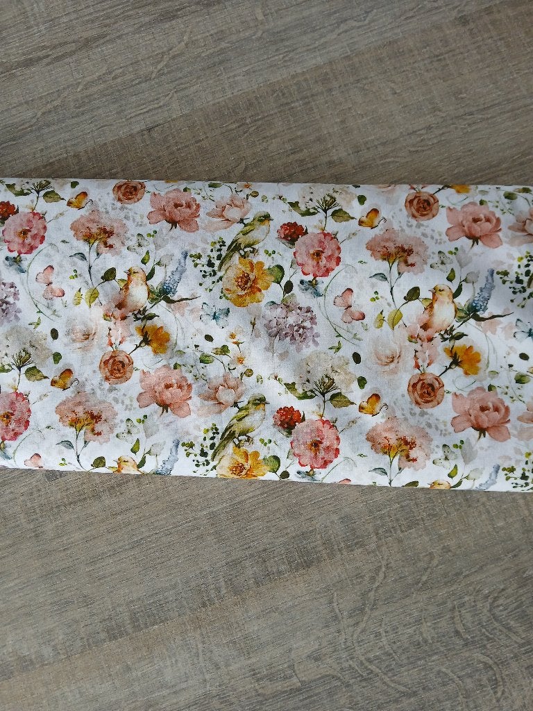 Coupon Poplin katoen digitale bloemen/vogels (3m), Overige kleuren, 120 cm of meer, Ophalen of Verzenden, Katoen