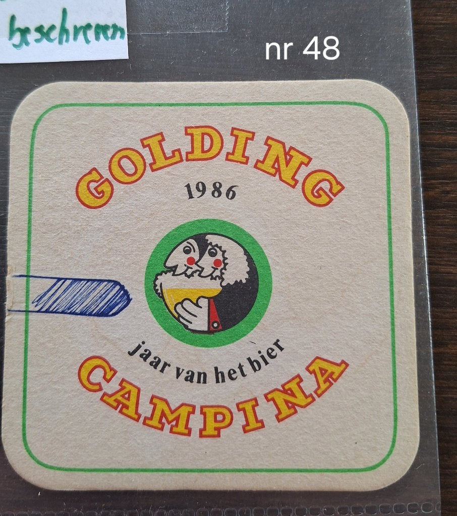 bierviltje Golding Campina (nr48), Ophalen, Gebruikt, Viltje(s), Overige merken