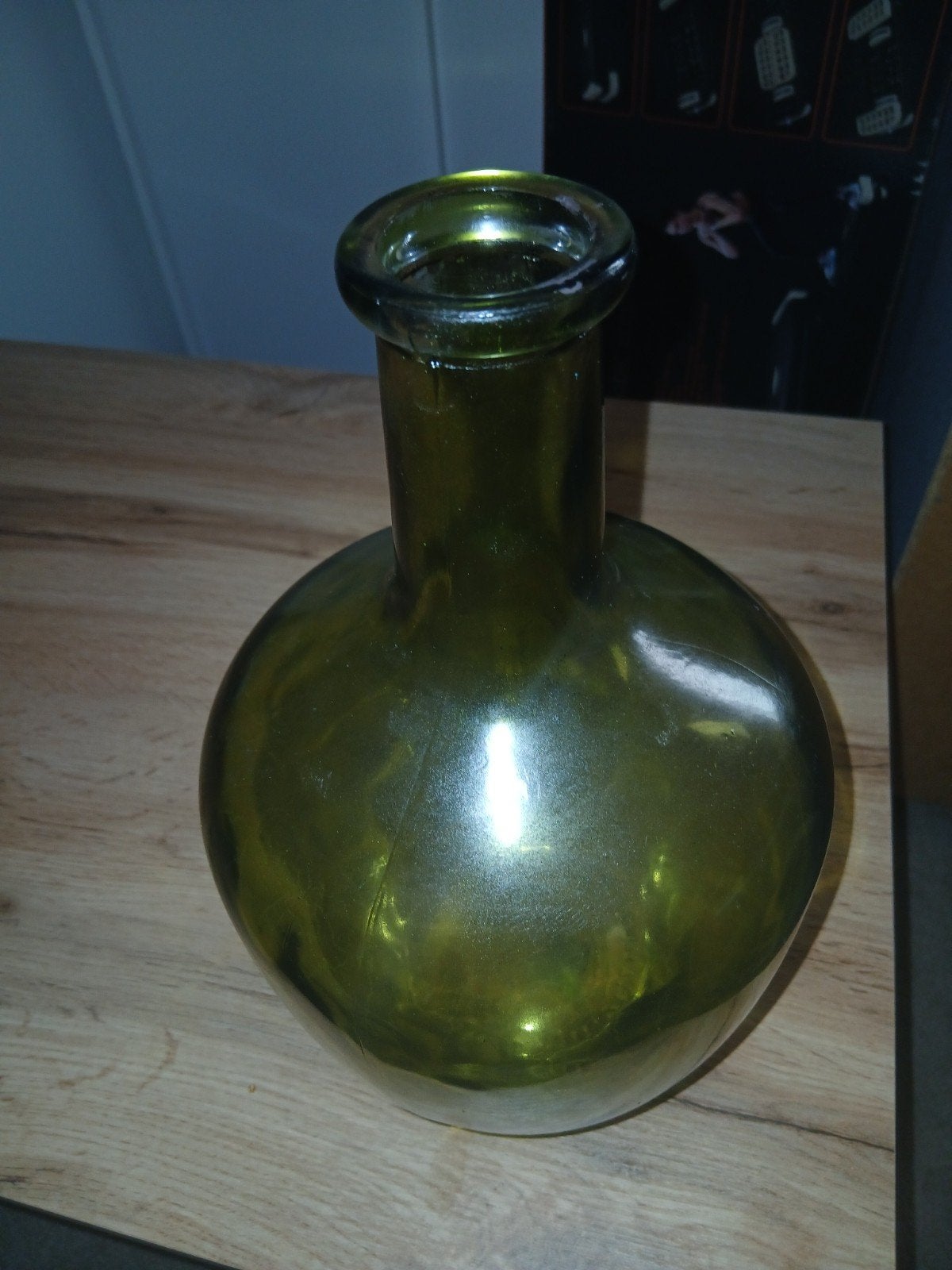Groene flesvaas - glas 33x56 cm, Ophalen, Gebruikt, Glas, 33 cm