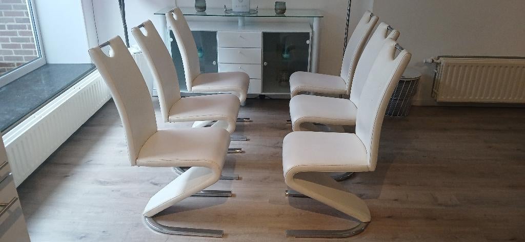 MODERN EETTAFEL MET 6 STOELEN., Huis en Inrichting, Complete eetkamers, Ophalen, Gebruikt, MODERN, 4 tot 6 stoelen