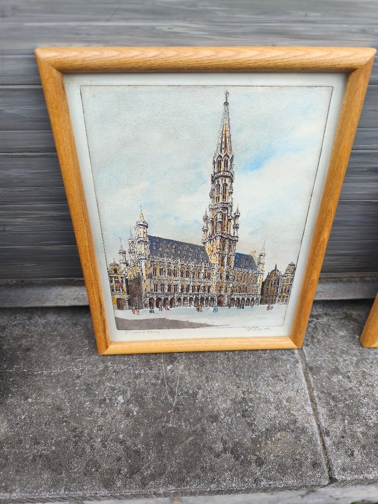 Gravure grand place de Bruxelles signe, Antiquités & Art, Enlèvement ou Envoi, Gravure