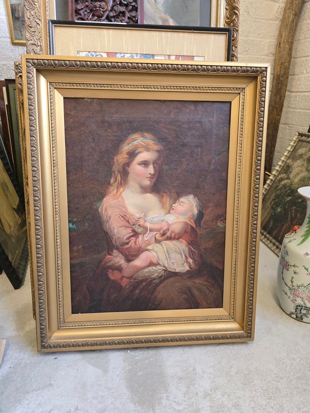 antiek schilderij (19e eeuw), Antiquités & Art, Portrait ou Personnes, Peinture à l'huile, Cadre spécial, Enlèvement