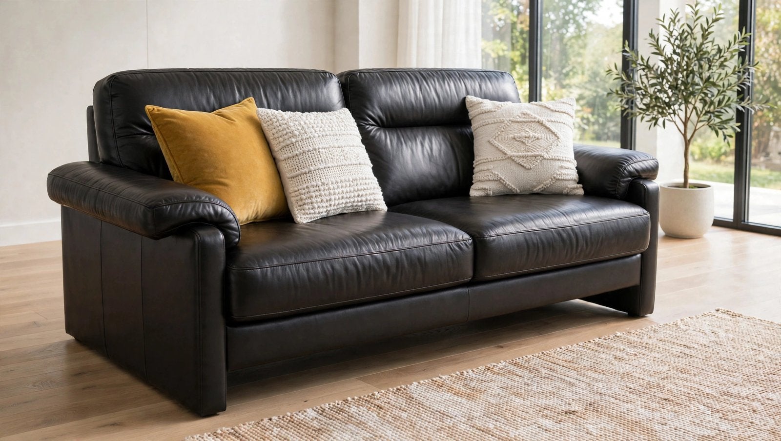 2-zitsbank echt zwart leer - Comfort XXL, Huis en Inrichting, Ophalen, Gebruikt, Leer