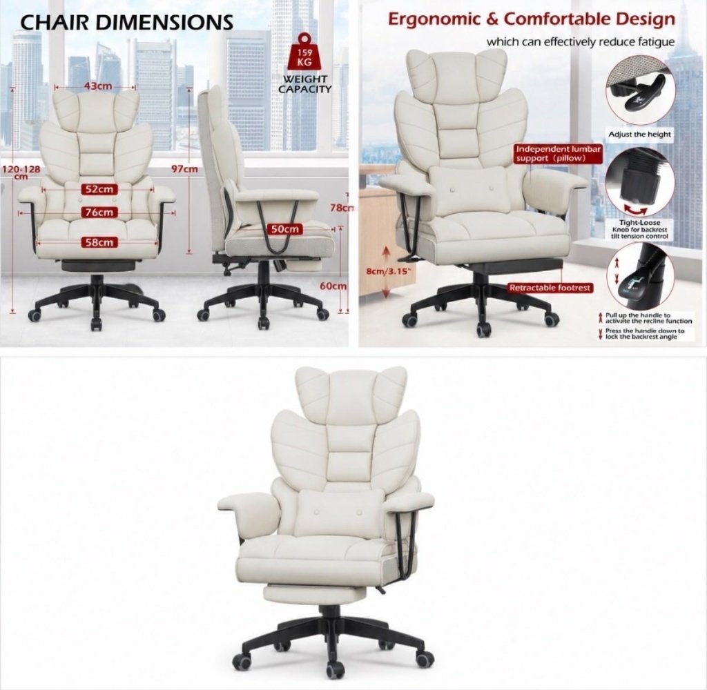 Chaise de bureau avec repose-pieds télescopique, Maison & Meubles, Chaises de bureau, Neuf, Enlèvement, Blanc, Chaise de bureau