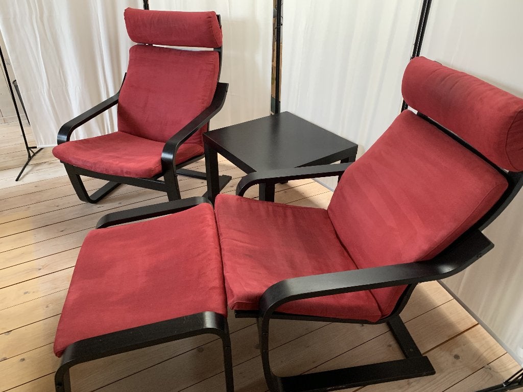 IKEA POÄNG – 2 fauteuils voor volwassenen + voetenbank, Huis en Inrichting, Ophalen, Gebruikt