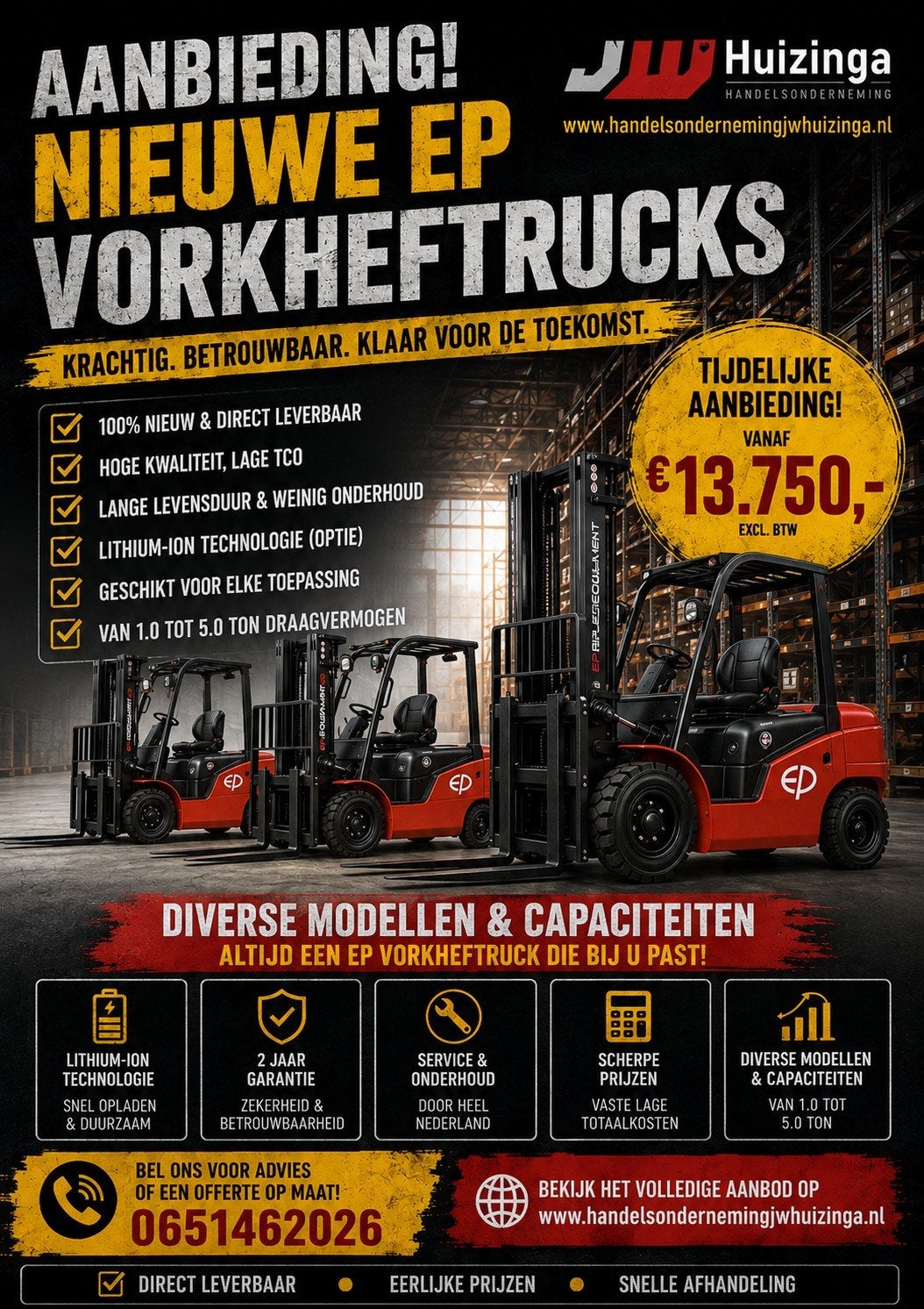 Te koop: Nieuwe elektrische heftruck Ep TVL202 3-wiel triplo, Zakelijke goederen, Machines en Bouw | Heftrucks en Intern transport