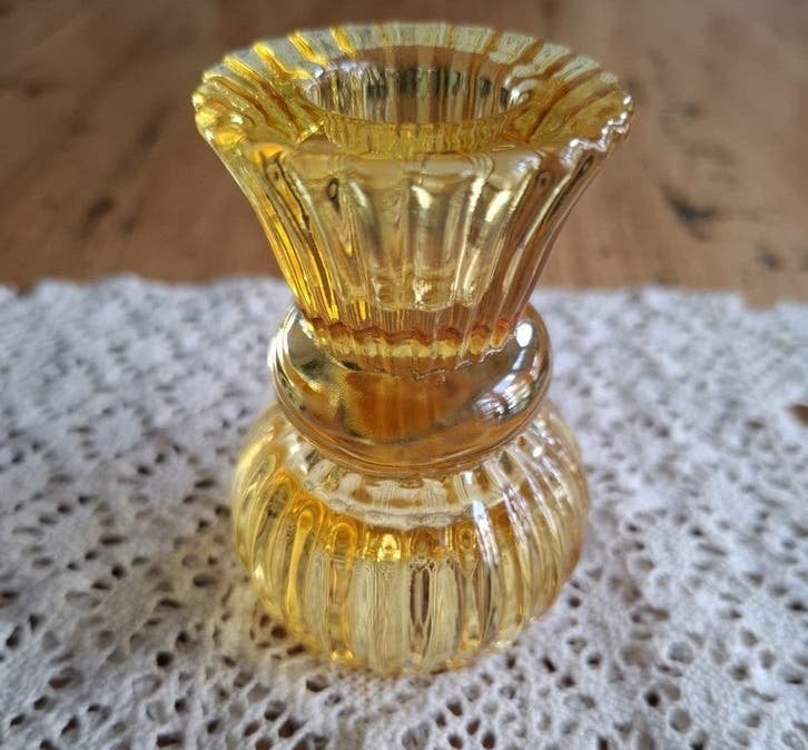 Gele Nora glas kandelaar, tweezijdig te gebruiken, -, 8 cm, Ophalen of Verzenden, -
