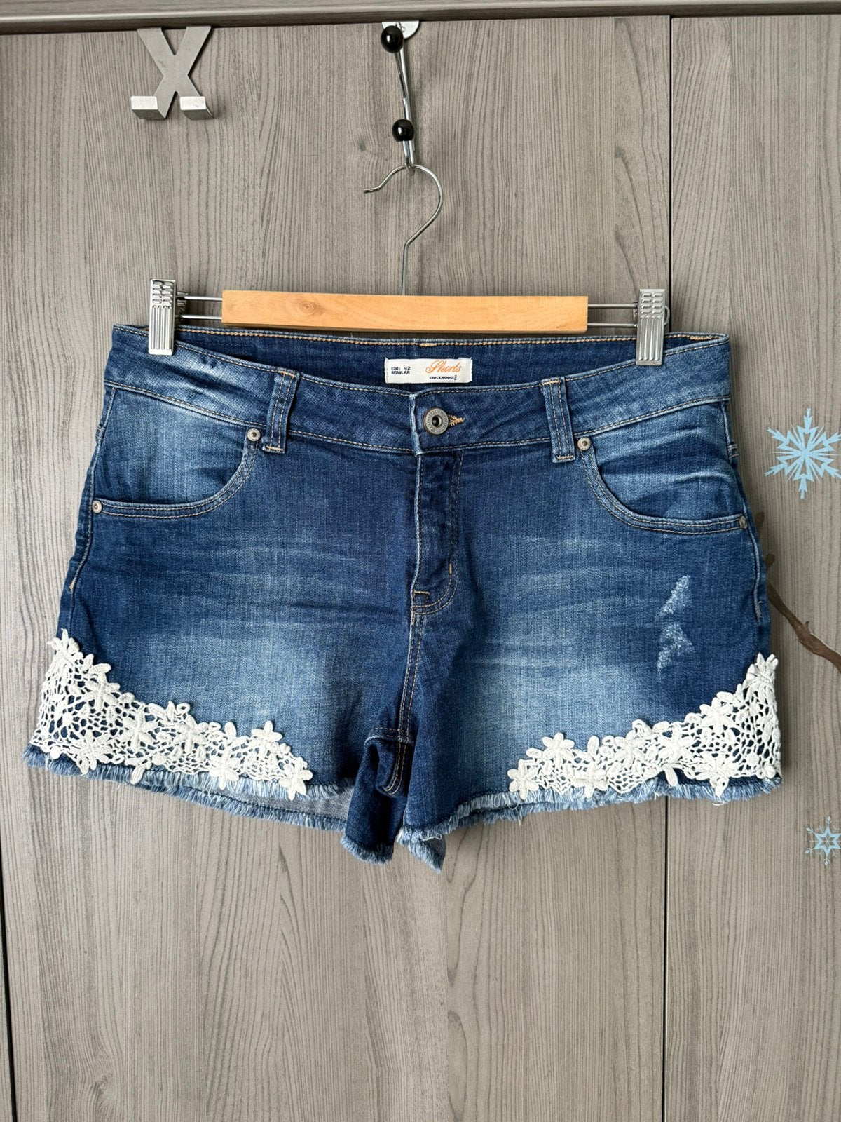 Dames short met kant, Enlèvement ou Envoi, Comme neuf, Bleu, W33 - W36 (confection 42/44)