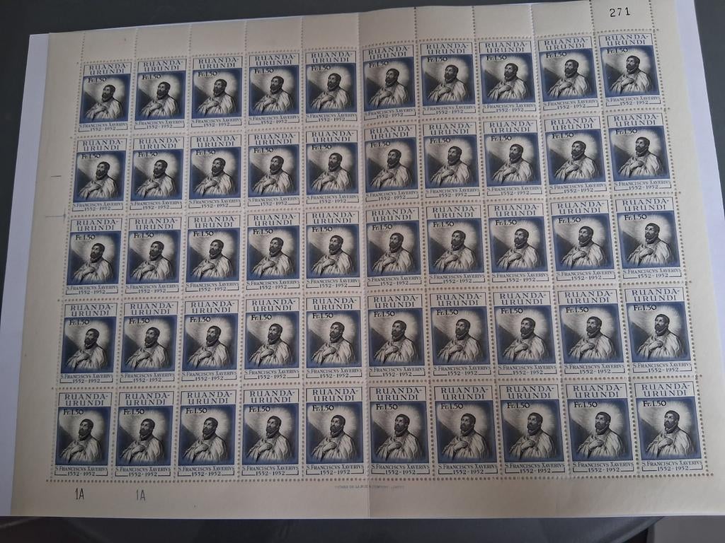 Ruanda Urundi 1952. 1 vel van 50 stuks. St. Fr van Assisi, Postzegels en Munten, Ophalen of Verzenden