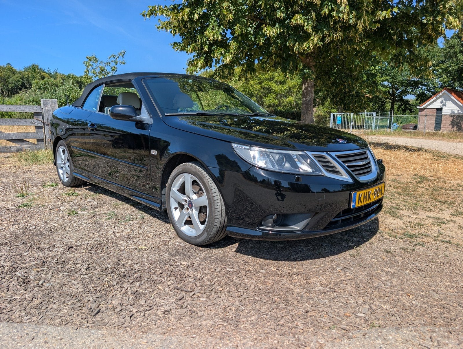 Saab 9-3 1.8 T Cabrio 2009 Zwart, Auto's, Saab, Beige, Parkeersensor, Cabriolet, Zwart