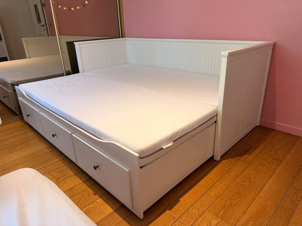 HEMNES Bedbank met 3 lades/2 matrassen, wit 80x200 cm, Maison & Meubles, Comme neuf, Deux personnes, Enlèvement, 80 cm