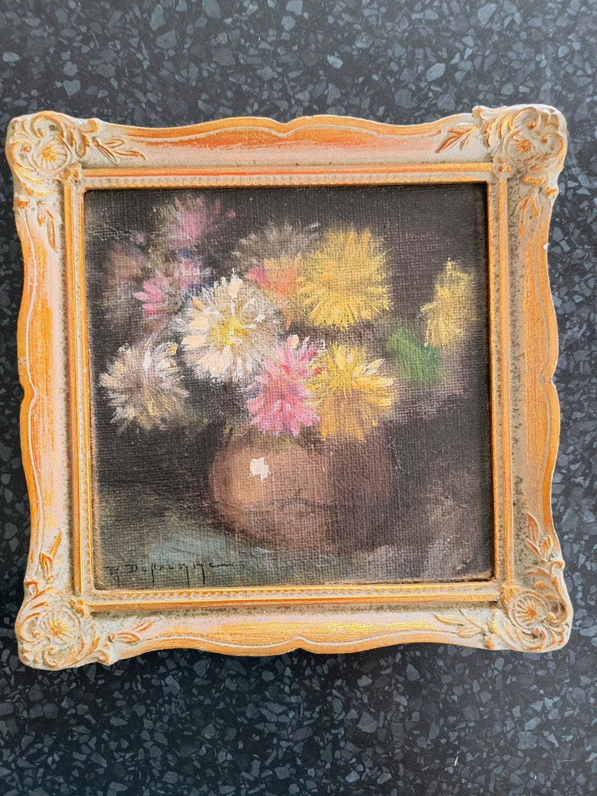 Nature morte florale ancienne sur panneau, probablement P. D, Antiquités & Art, Enlèvement ou Envoi, Peinture à l'huile, Panneau