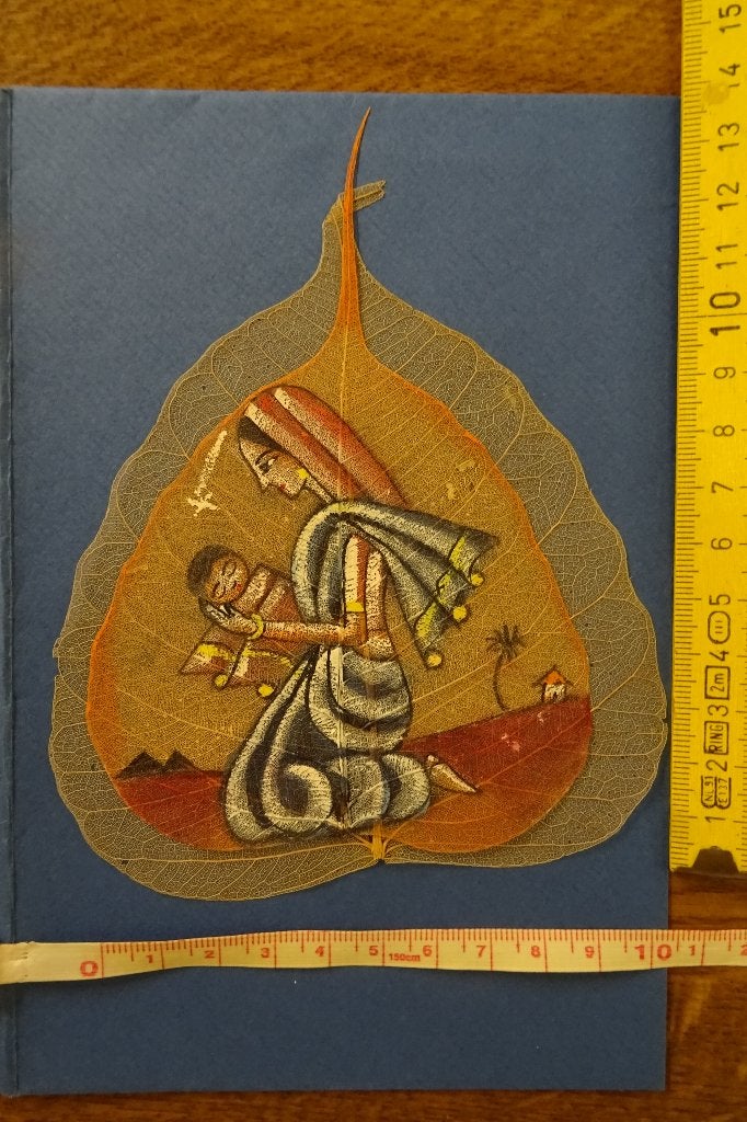 Miniature peinte à la main sur feuille de peepal Inde, Peint à la main, Portrait ou Personnes, Enlèvement ou Envoi, Peinture acrylique
