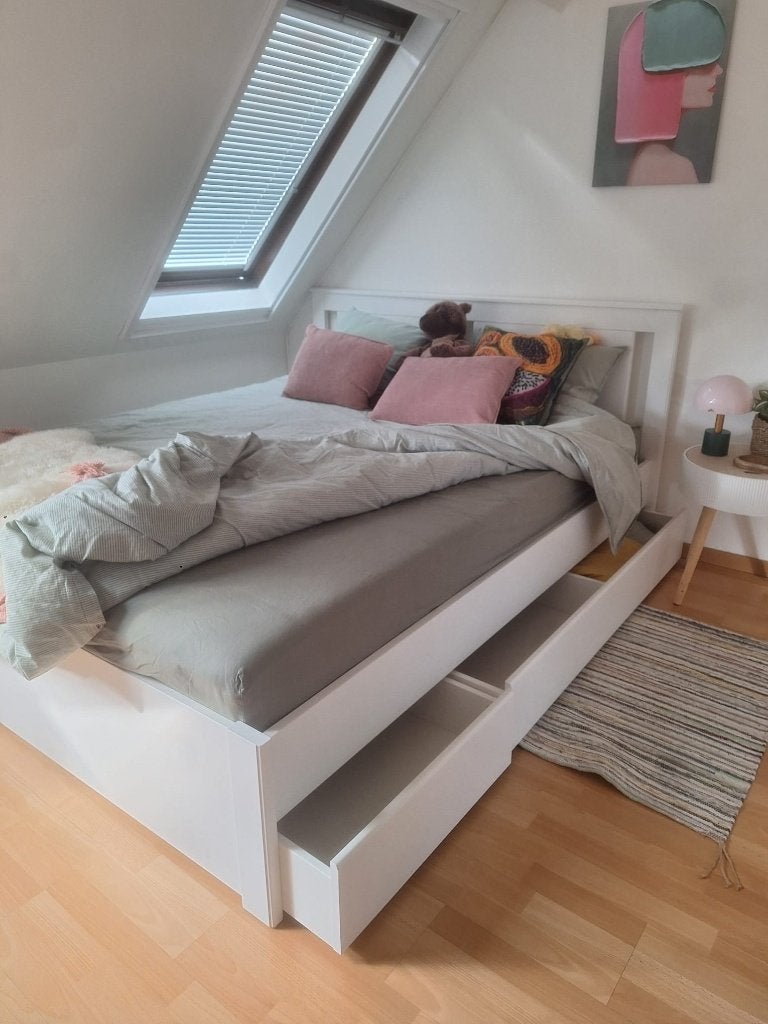 Nieuw wit bed met pocketverenmatras 160x200 en schuiven, Ophalen, Wit, Tweepersoons, Zo goed als nieuw