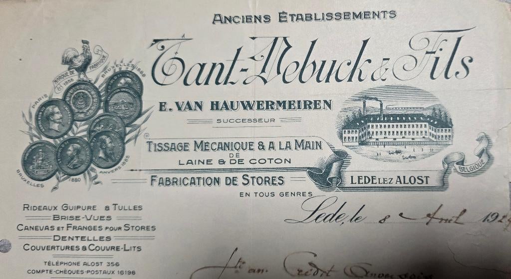 1929+Aalst+Cant+Lede+Cant-Debuck+Belgisch textiel, Verzamelen, Ophalen of Verzenden, 1920 tot 1940, Ongelopen, Oost-Vlaanderen