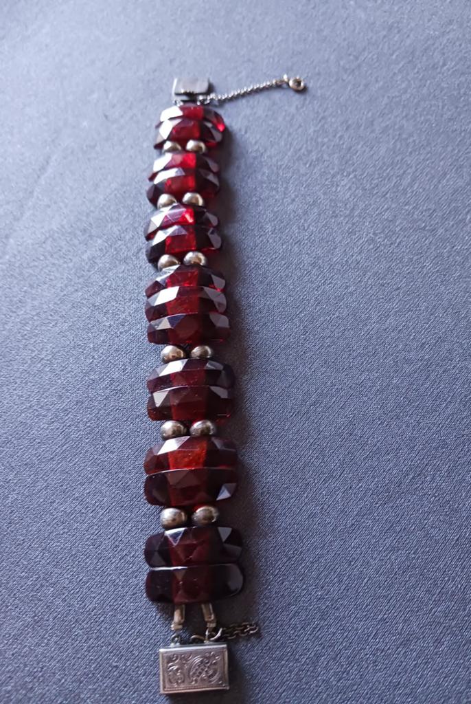 Bracelet en ambre taillé art déco avec fermoir argent massif, Enlèvement, Argent, Bracelet