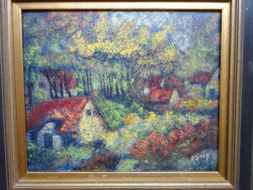 Renaat SAEY, olie op paneel, 24 x 30, Boshuisjes, Enlèvement
