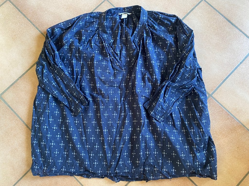 H&M shirt 44 marineblauw wit zeer groot, los, Kleding | Dames, Blouses en Tunieken, H&M, Maat 42/44 (L), Gedragen, Verzenden