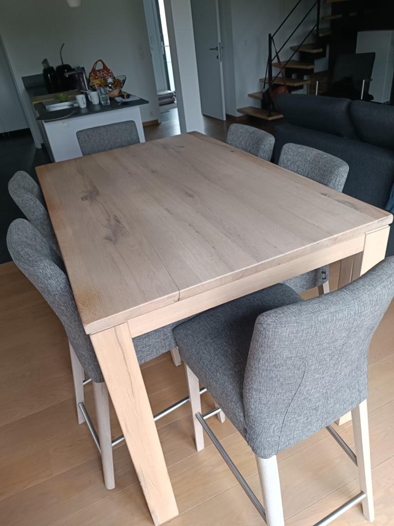 Table haute et 6 chaises tissus gris chiné, Enlèvement