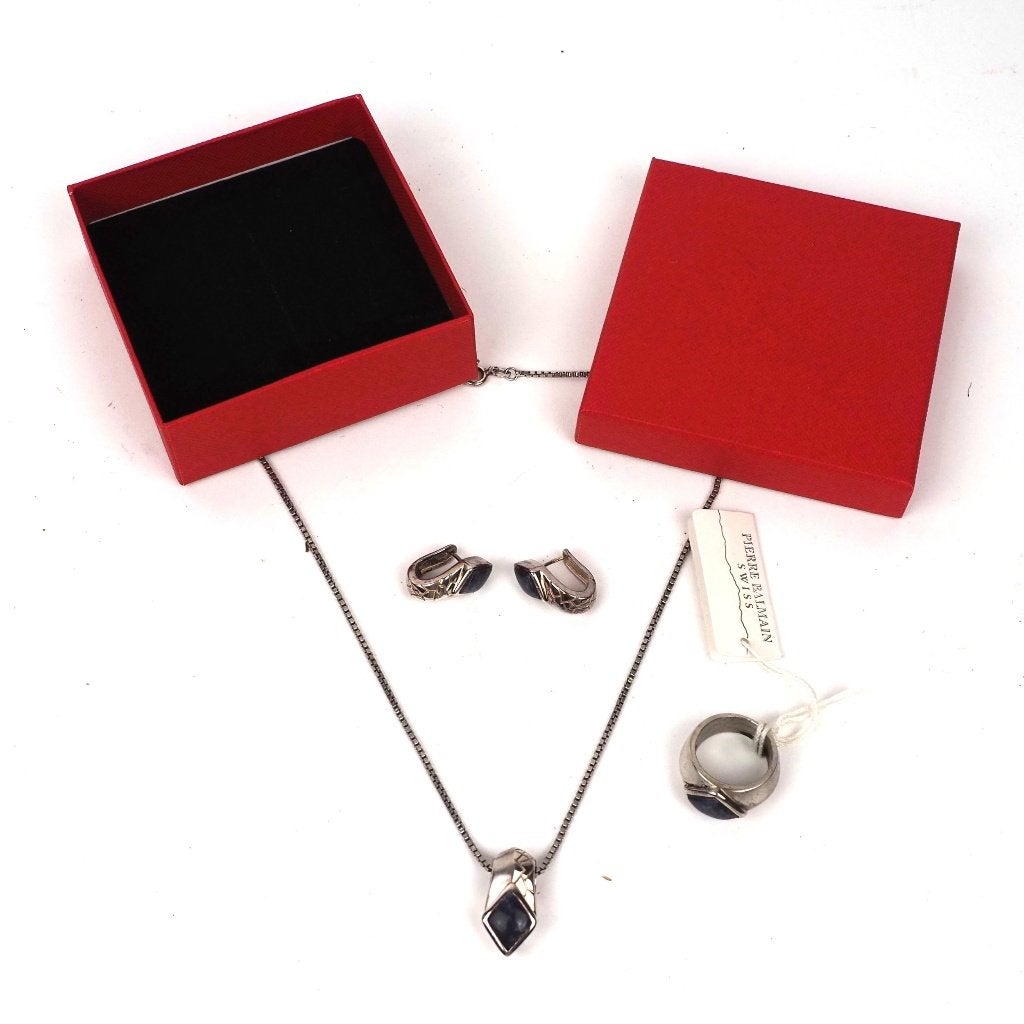 PIERRE BALMAIN–zilveren sieradenset met saffier – 925 zilver, Ophalen, Zilver, Zilver, Met hanger