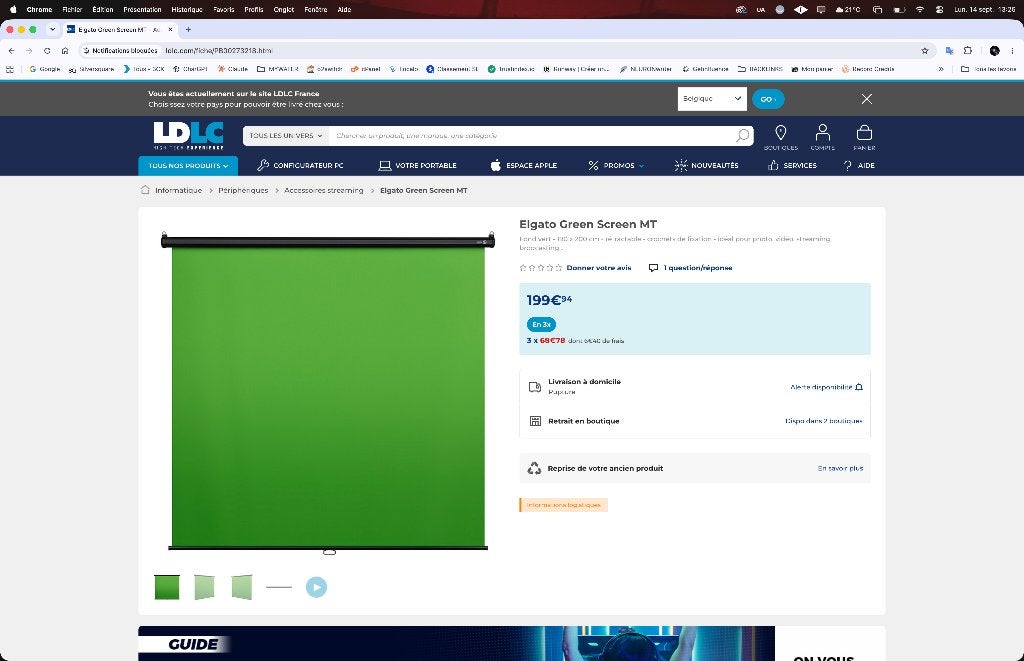 Elgato Green Screen MT - Fond vert vidéo - photo, Arrière-plan, Utilisé, Elgato, Enlèvement