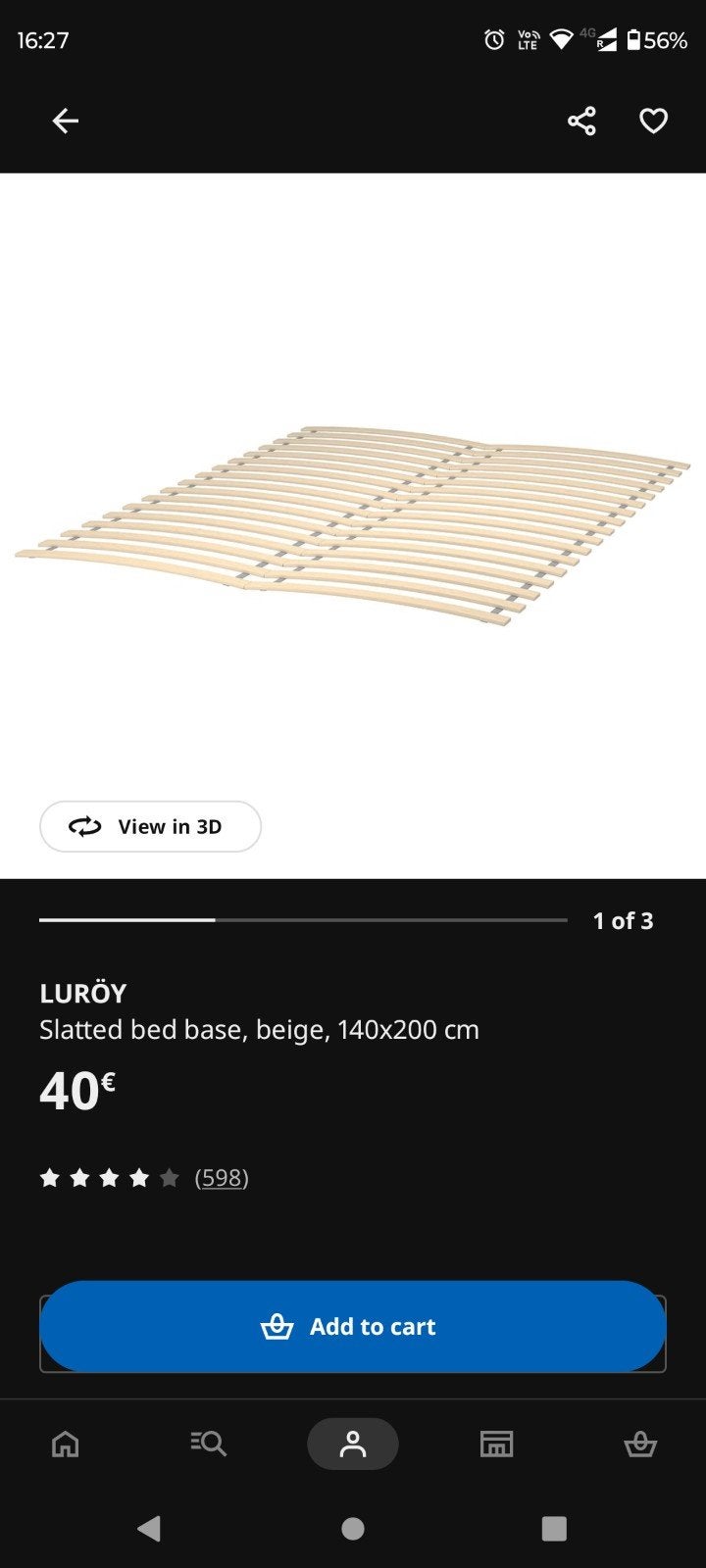 Luroy lattenbodem (Ikea), Huis en Inrichting, Ophalen, Tweepersoons, 140 cm, Zo goed als nieuw