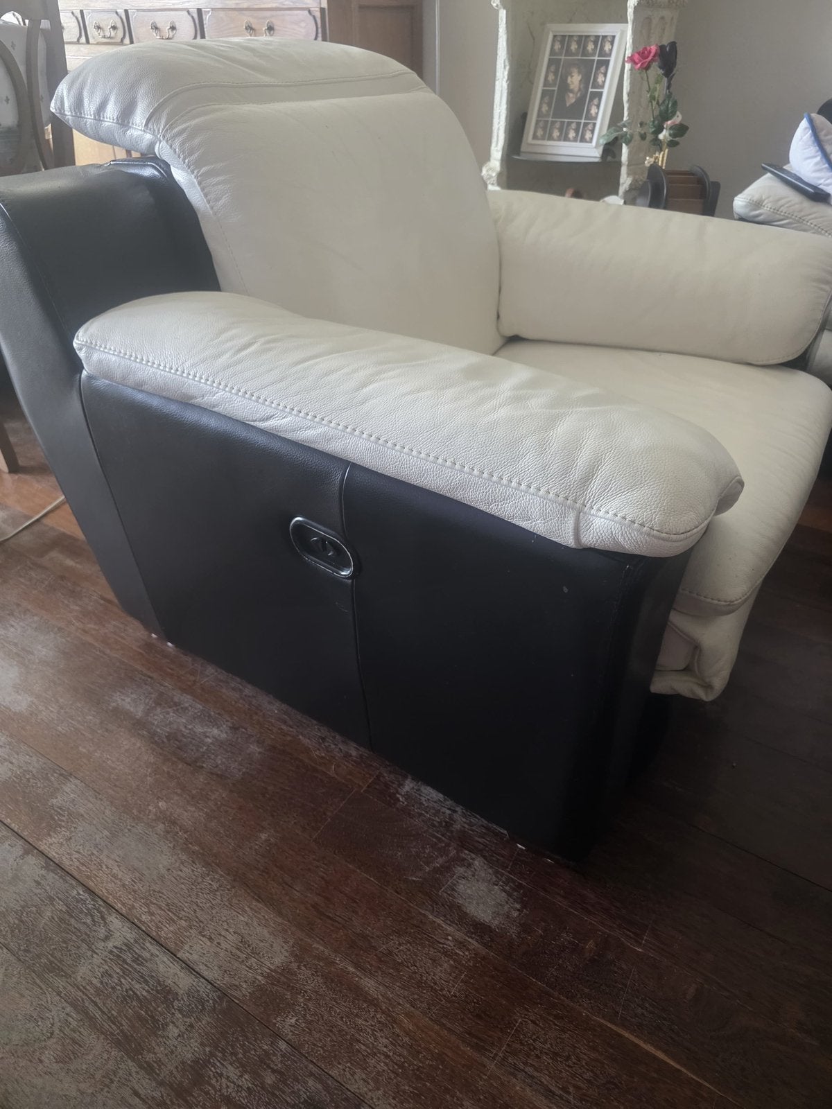 Salon en cuir 3+2+1 noir et ecru, Maison & Meubles, Moins de 150 cm, Banc droit, Enlèvement, Utilisé